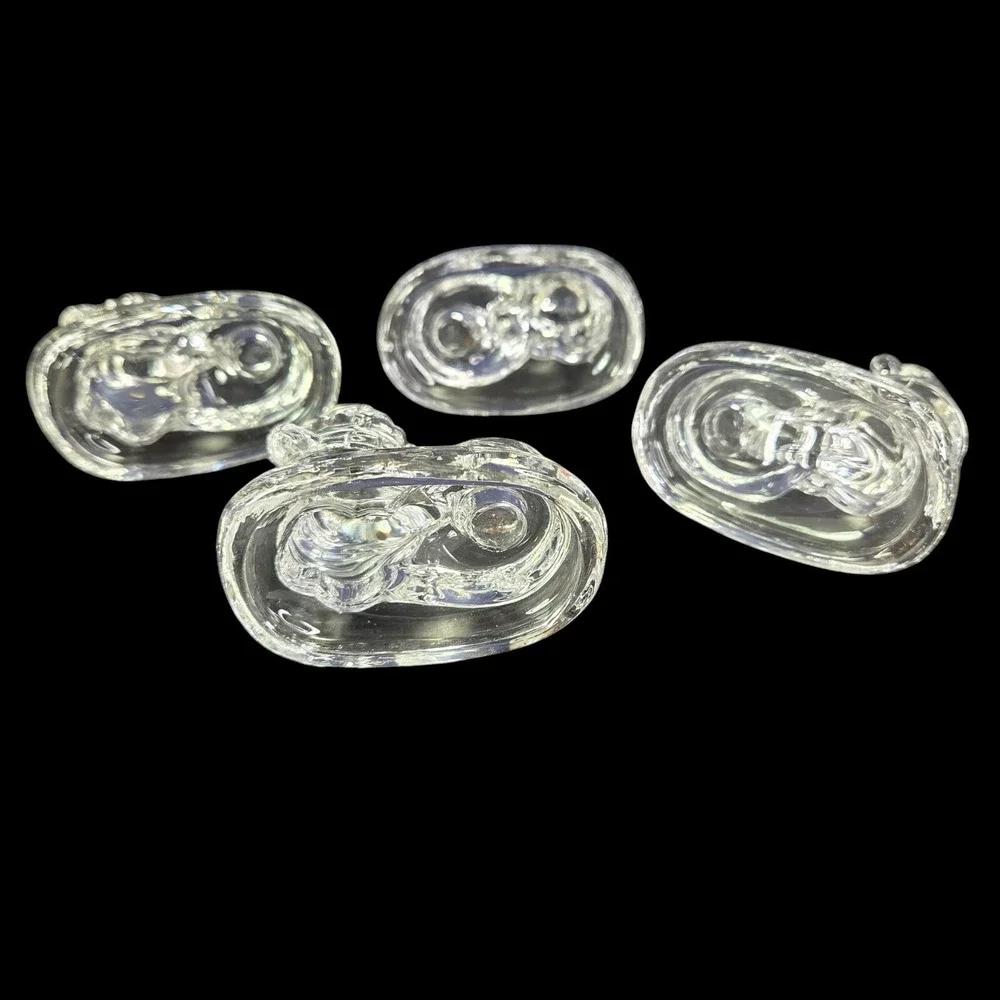 Williams Sonoma Santa Claus Tiny Taper Candle Holders Set of 4 Clear Glass READ